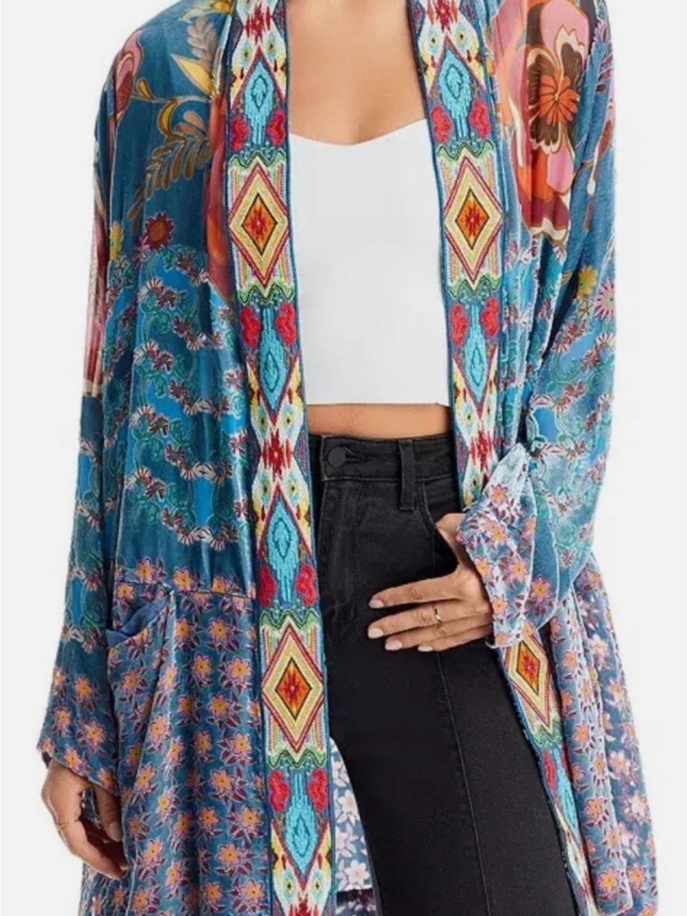 Johnny Was Nwt Vember Burntout Bene Kimono  Open-Front with Multicolor Trim